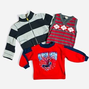 Boys Spiderman Long Sleeve Tee/ Red Gray Sweater Vest /Toddler Boys Carters Flee
